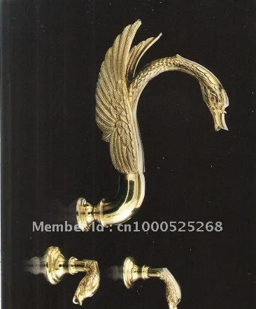 

Free ship gold PVD finish 3 pcs Custom-made swan bathtub faucet WALL Mounted SWAN shower FAUCET