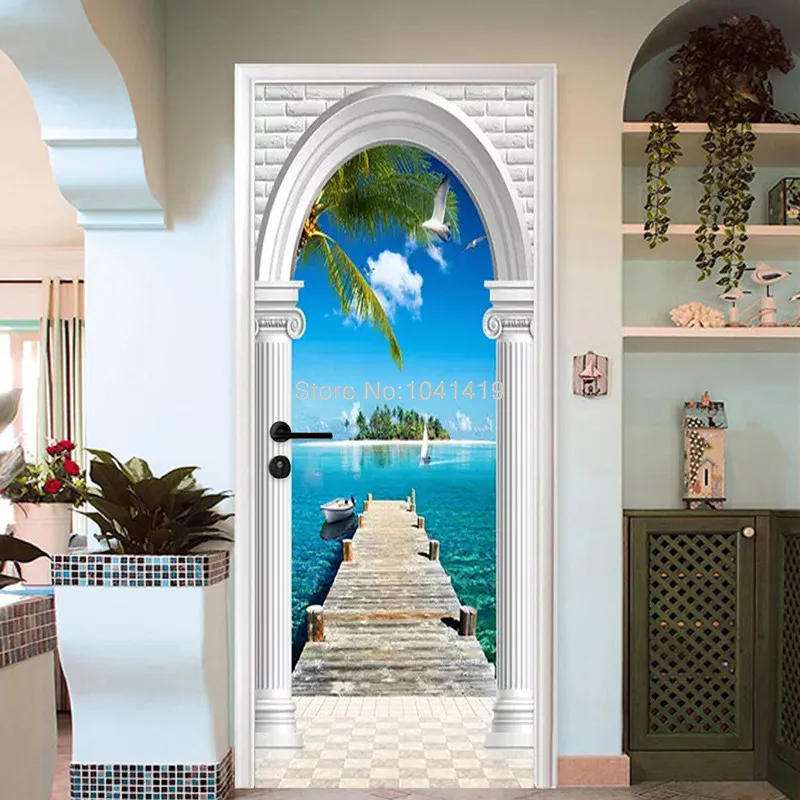 ПВХ обои современные кокосовые пальмы море фото фрески Гостиная Спальня дверь отеля Наклейка самоклеющиеся водонепроницаемые обои 3D