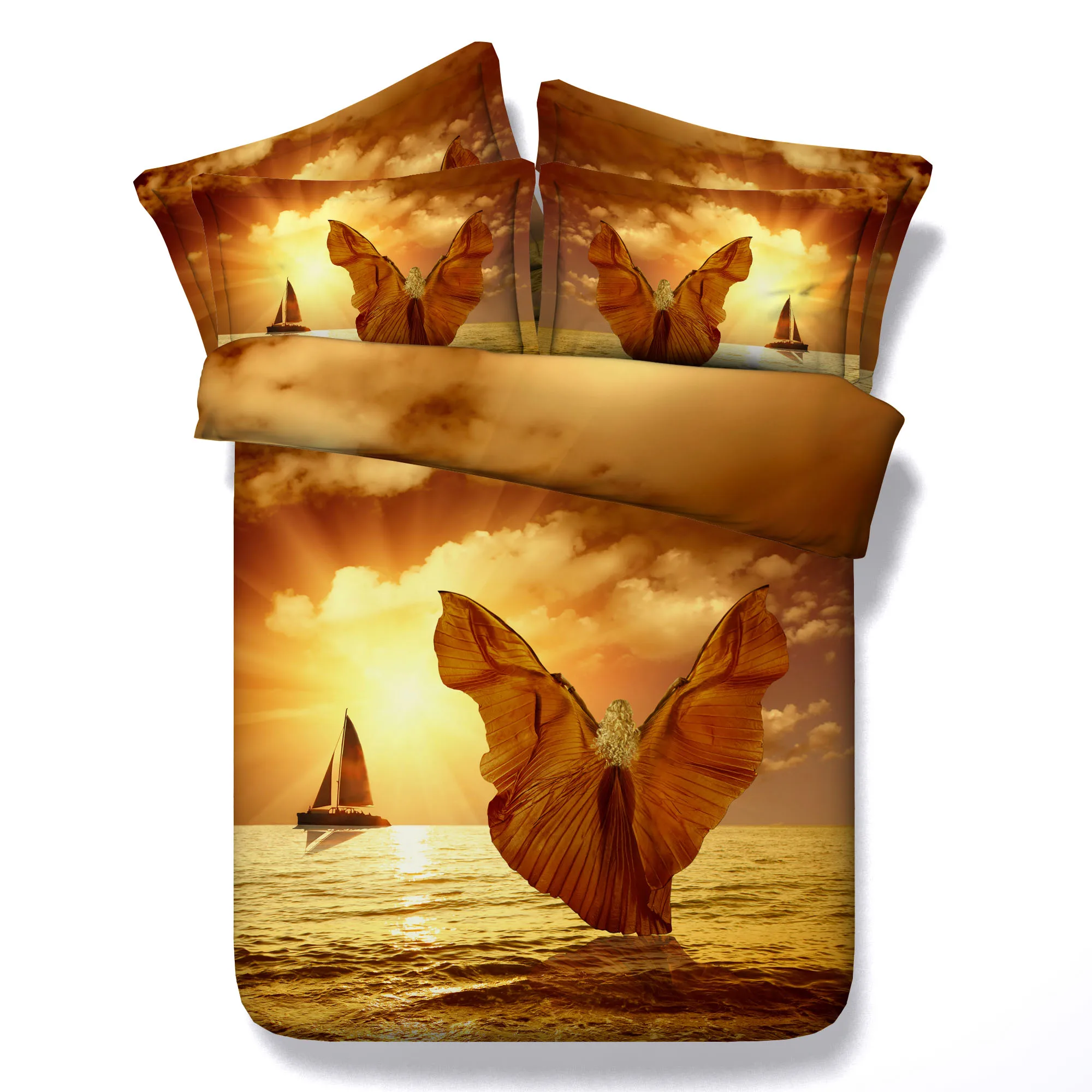 

Golden wings Digital print Bedding Set Quilt Cover Design Bed Set Bohemian a Mini Van Bedclothes 3pcs JF391