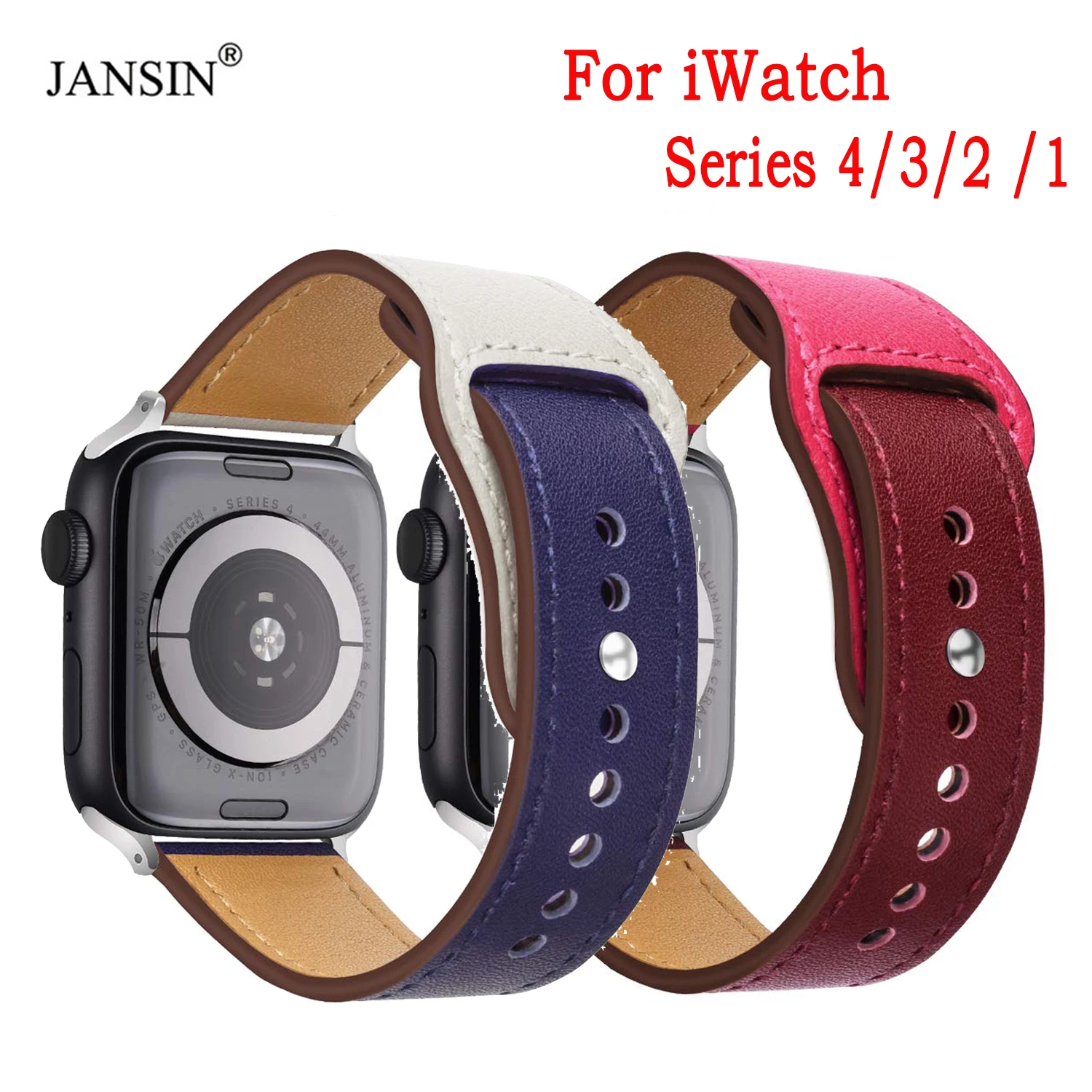 

Newest Double Color Leather Sports Strap For iWatch 5 4 40mm 44mm Wrist Bracelet Band For Apple Watch 38mm 42mm Series 5 4 3 2 1