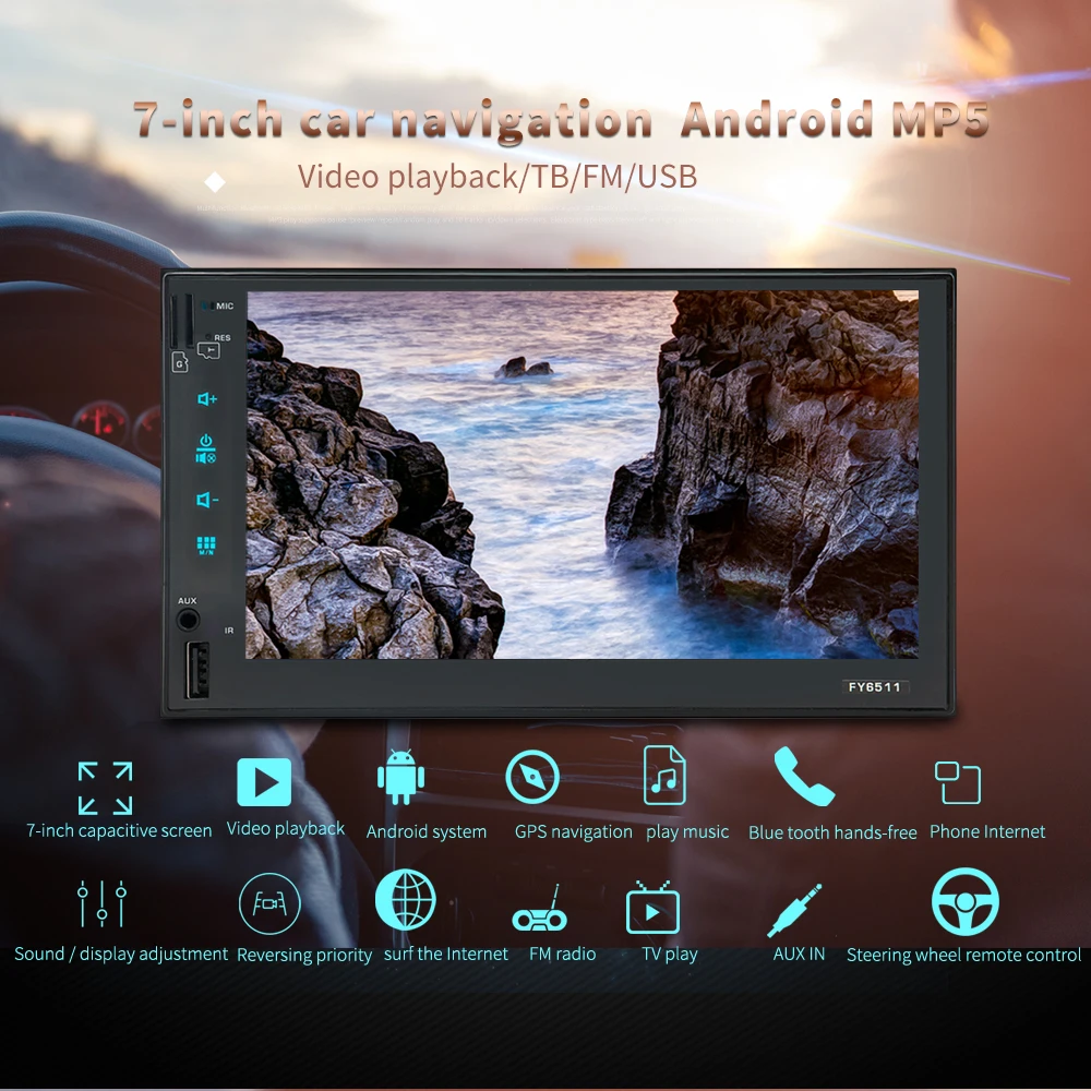

FY6511 Android 7'' Touch Screen Bluetooth 2Din Car GPS Navigation Multimedia Audio FM/USB/AUX Stereo Video Radio MP5 player