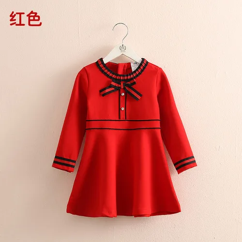 Детское платье с круглым вырезом новая весенняя детская одежда для девочек детское платье с бантом qz-4966 - Цвет: Красный