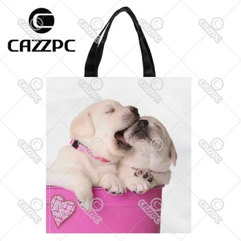 

Cute Valentine Puppy Dog Pet Pink Container Heart Print Nylon Oxford Reusable Shopping Bag Gift Foldable Bag Eco Bag Pack of 2