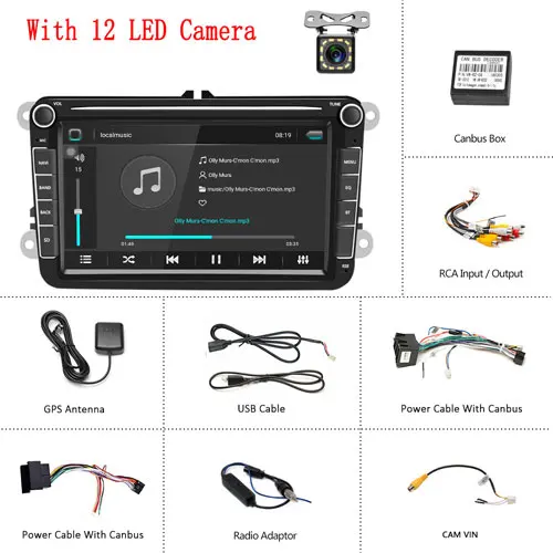 Camecho Android 8,1 2din автомобильный Радио gps Navi WiFi Автомобильный мультимедийный плеер авторадио для VW/Volkswagen/Golf/Polo/Passat/Polo/SEAT - Цвет: With 12 LED Camera