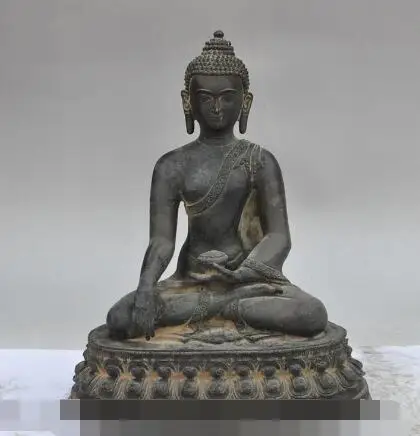 

S02451 11" old china pure purple bronze sakyamuni Tathagata heal Medicine Buddha statue