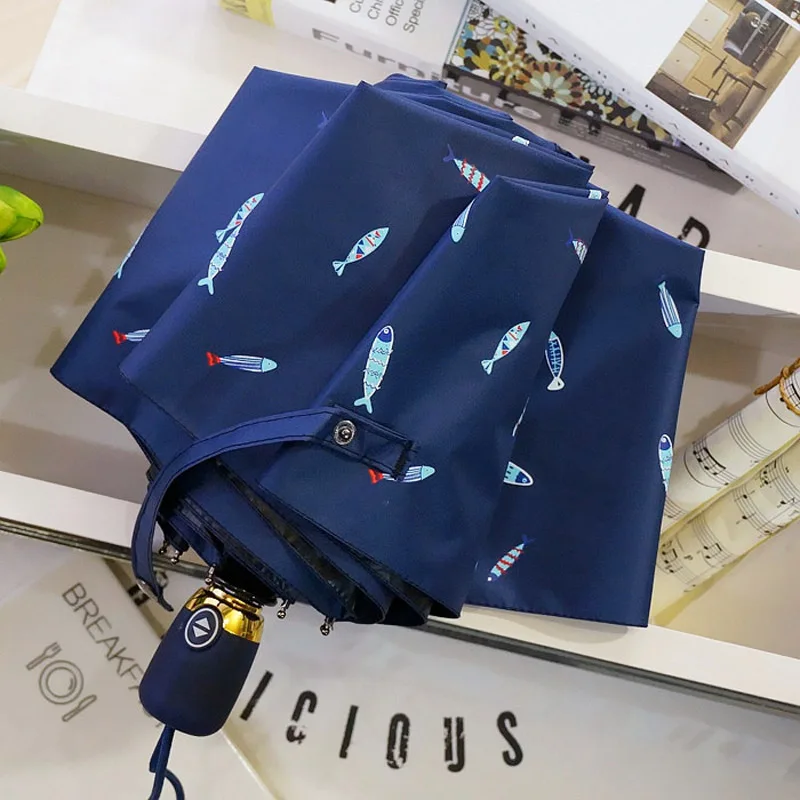 

Small fish automatic umbrella rain women 3folding rain sun umbrella men kids UV female beach umbrella parasol UPF50+ paraguas