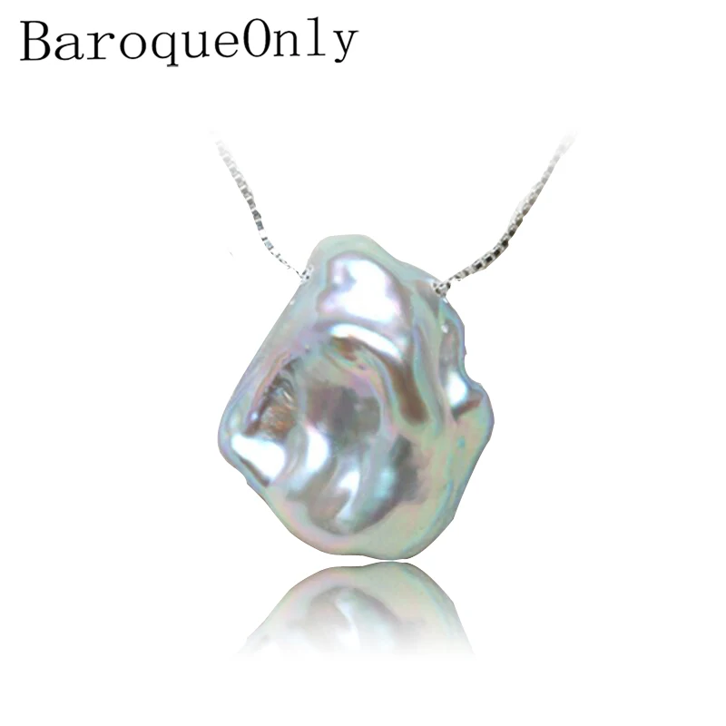 Ожерелье с подвеской BaroqueOnly, серое ожерелье из стерлингового серебра 925 пробы с плоским жемчугом в стиле барокко, 15 20 мм|Ожерелья|   | АлиЭкспресс