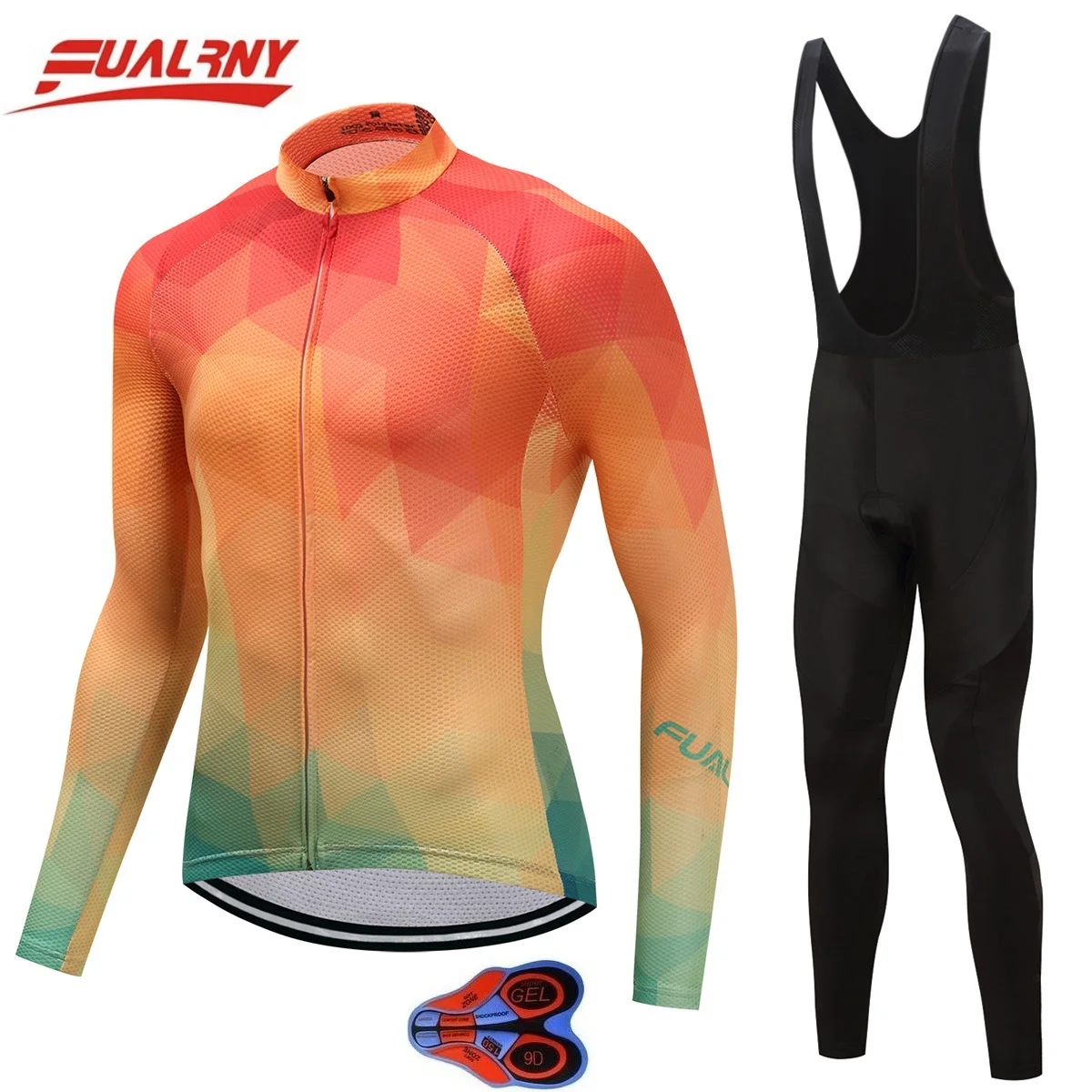 

2019Team FUALRNY Long sleeve Ropa Ciclismo Cycling Jersey sets 9D gel/Autumn Bicycle Clothing/MTB Bike Clothes Man Orange yellow