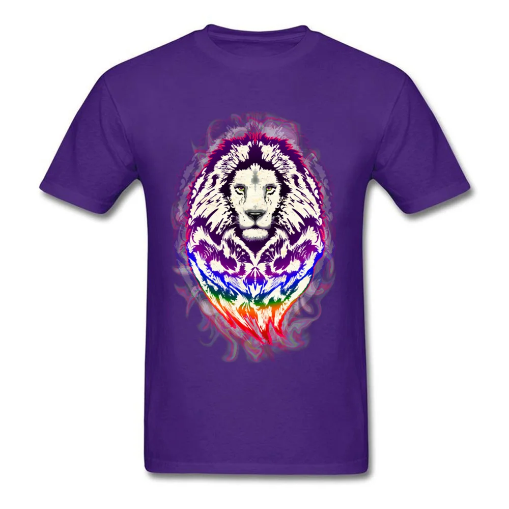 Crazy Top T-shirts Plain Crewneck Lion Psychedelic Pop Art 100% Cotton Fabric Man Tops Shirt Group Short Sleeve Tee-Shirts Lion Psychedelic Pop Art purple