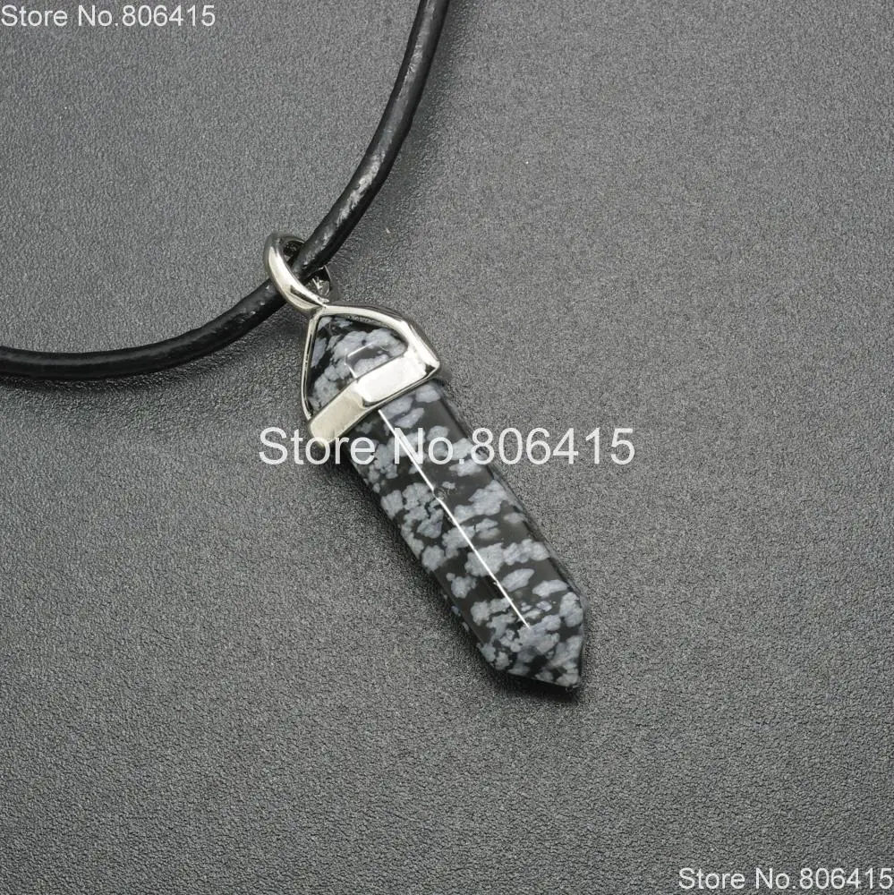Natural Snow Flack Obsidian Gems Stones Hexagonal Point Healing Reiki Chakra Pendant Beads Real Leather Necklace 5 Sets 18&quot | Украшения