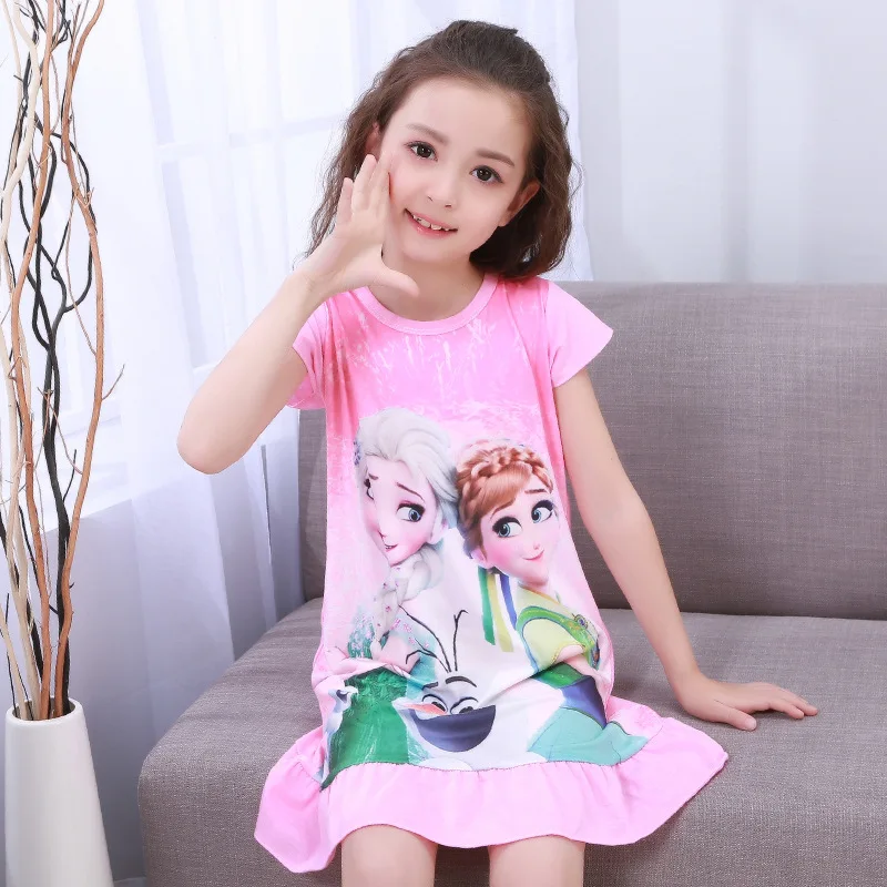 Летние детские пижамы; ночная рубашка для девочек с милым принтом; ночные рубашки с короткими рукавами и круглым вырезом; платье принцессы с рисунком