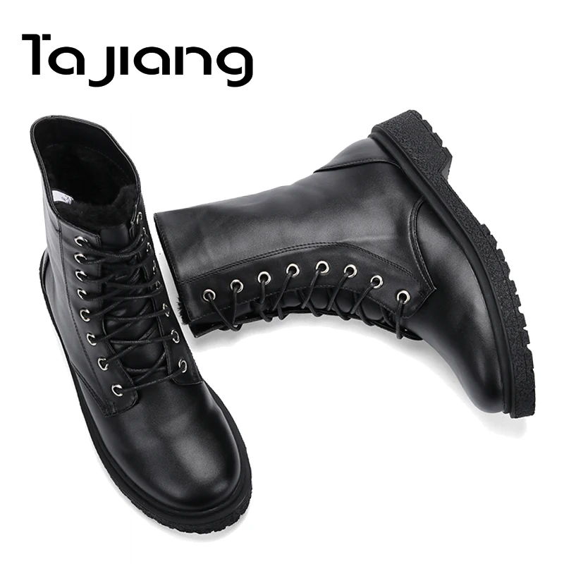 Ta Jiang/Новинка; классические теплые плюшевые зимние женские ботильоны; женские кожаные осенние мотоботы на шнуровке; женская обувь