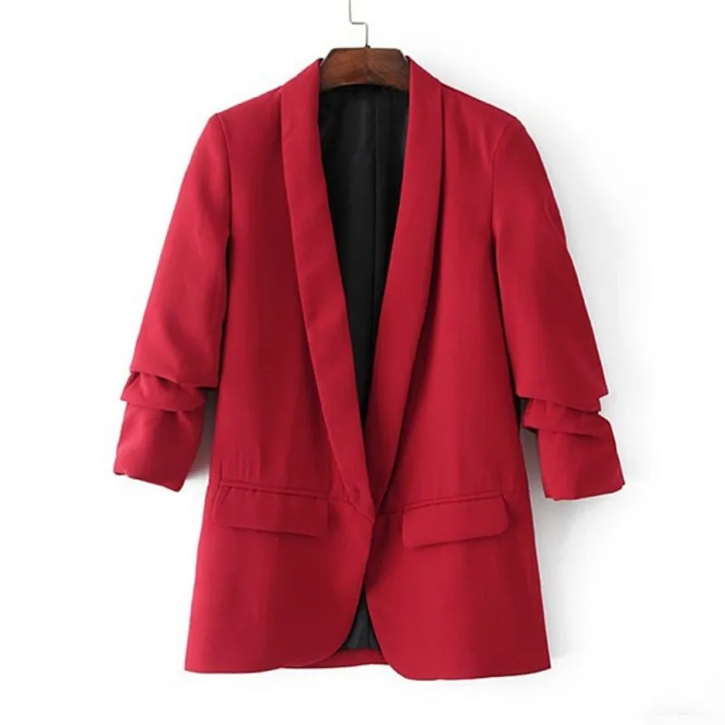 Модные тонкие блейзеры, женский весенний костюм, куртка, Женский офисный костюм для дам, черный, розовый, без пуговиц, женский пиджак в деловом стиле, пальто - Цвет: Красный