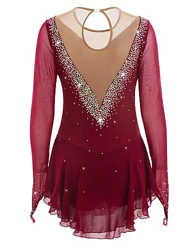 Красное платье для фигурного катания с длинными рукавами ледяные юбки для конькобежцев спандекс женское платье для катания на коньках для девочек