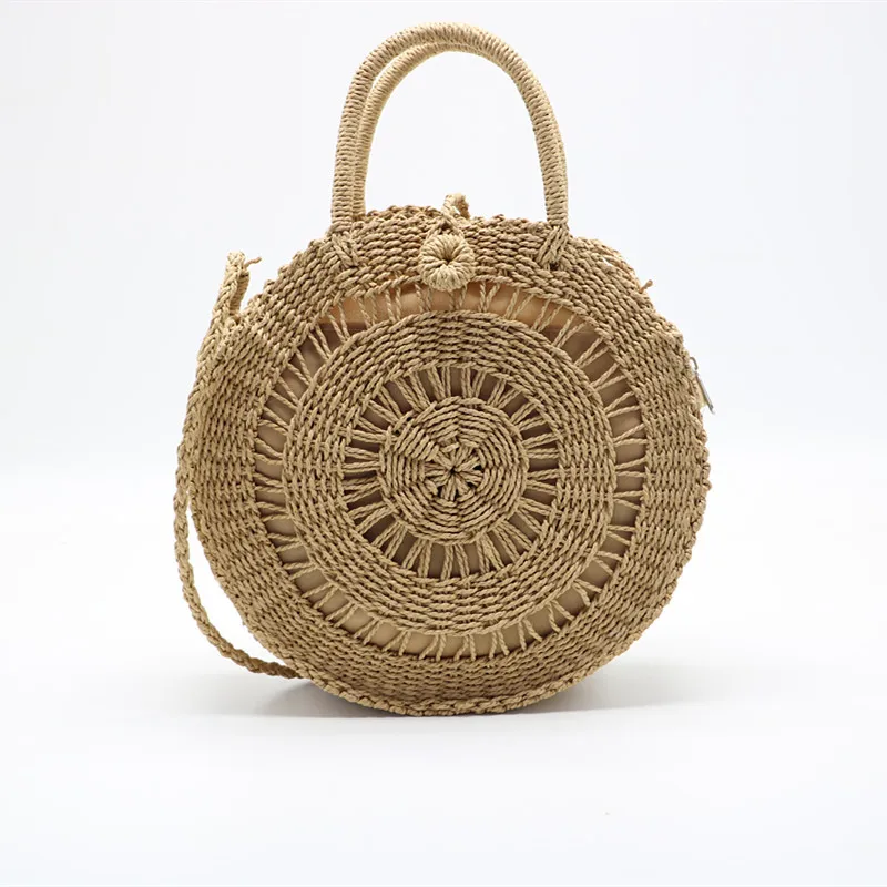 

Rattan Weave Round Beach bag Handmade Straw Knit Hollow Lady's Handbag Shoulder Bags Bohemia Woman Shoulder Messenger Bag