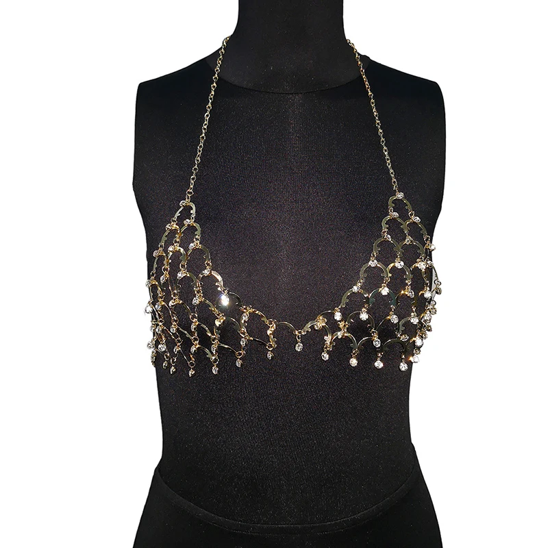 Shiny Halter Rhinestone Bra Tops Body Chain Sexy Summer Beach Chic
