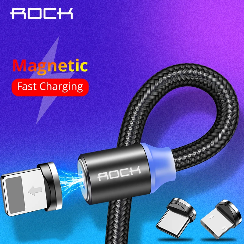 

ROCK LED Magnetic USB Cable for Type C Micro 2.4A Fast Charger Light For Xiaomi Huawei Android Phone 1M