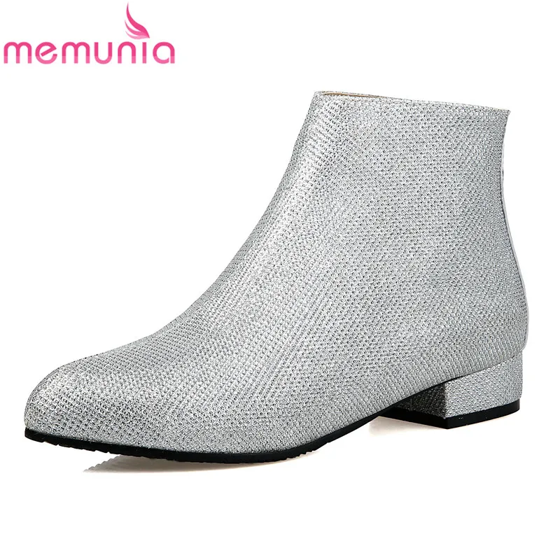 

MEMUNIA Big size 34-43 2018 spring autumn fashion ankle boots low heel pointed toe high quality pu solid shoes woman