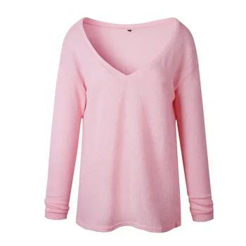 

2020 explosions sweater women Europe and the United States deep V collar loose large size solid color pullover 69131