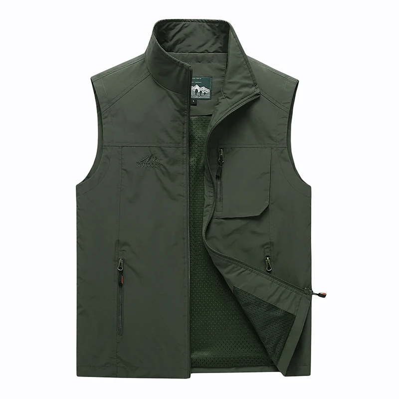 Летний Быстросохнущий жилет размера плюс M-7XL, мужская верхняя одежда, тактический жилет с дышащей сеткой, жилет с воротником-стойкой, пальто, chaleco hombre - Цвет: Green Vest