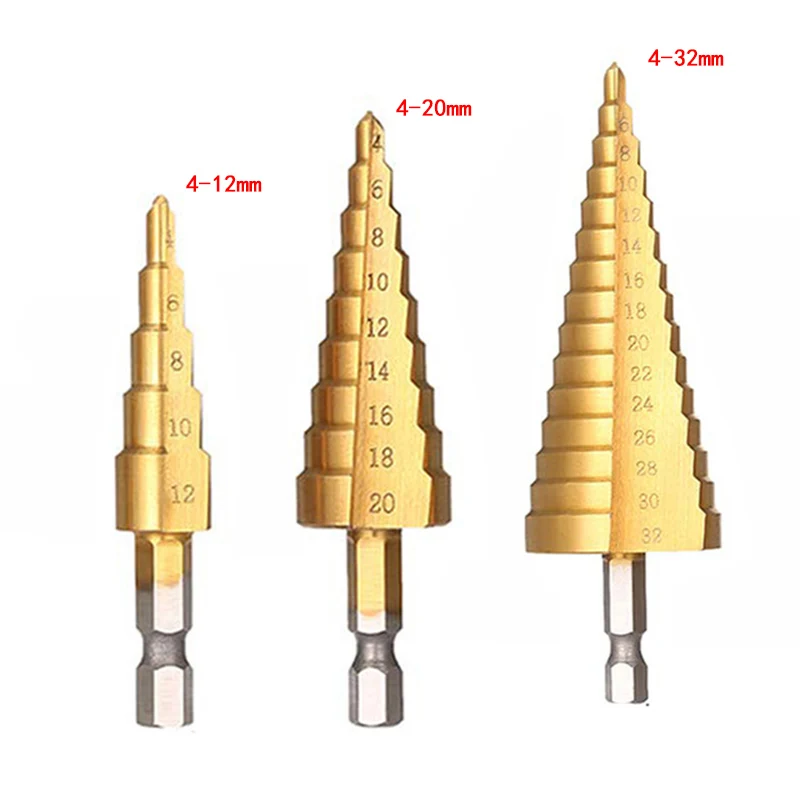 Vastar, 3 шт., HSS, титановое покрытие, ступенчатое сверло, металл, 3-12 мм, 4-12 мм, 4-20 мм, конусная резка, Высокоскоростная сталь, дерево, сверление, электроинструменты - Цвет: As the picture