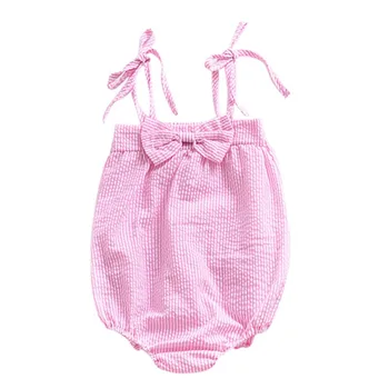 

Hot Sale Kids Off-shoulder Baby Rompers With Sleeveless And Bow Knot Comfortable Kid Dressing In Summer