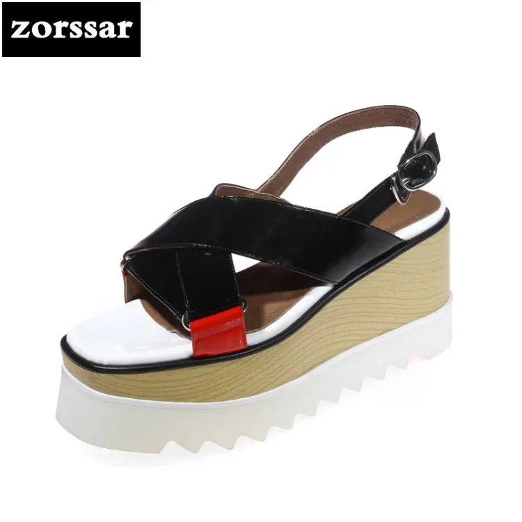 {Zorssar} Genuine Leather Wedges Women Sandals Summer Shoes Open Toe platform High heels Roman Gladiator Sandals woman shoes lenkisen genuine leather big size wedges summer shoes gladiator super high heels straw platform sweet style women sandals l45