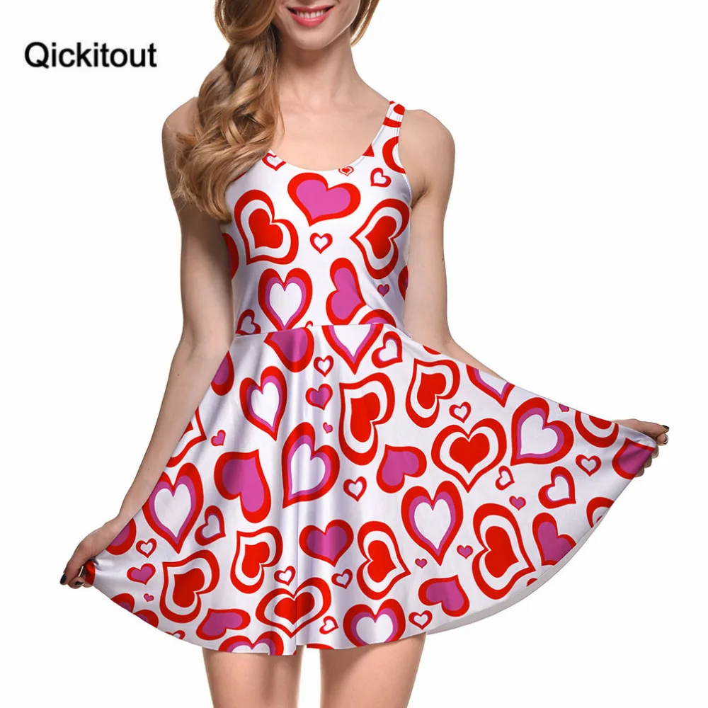 

Fashion Women Casual Work Dresses Fit and Flare Digital Printing Heart SKATER DRESS Vestidos