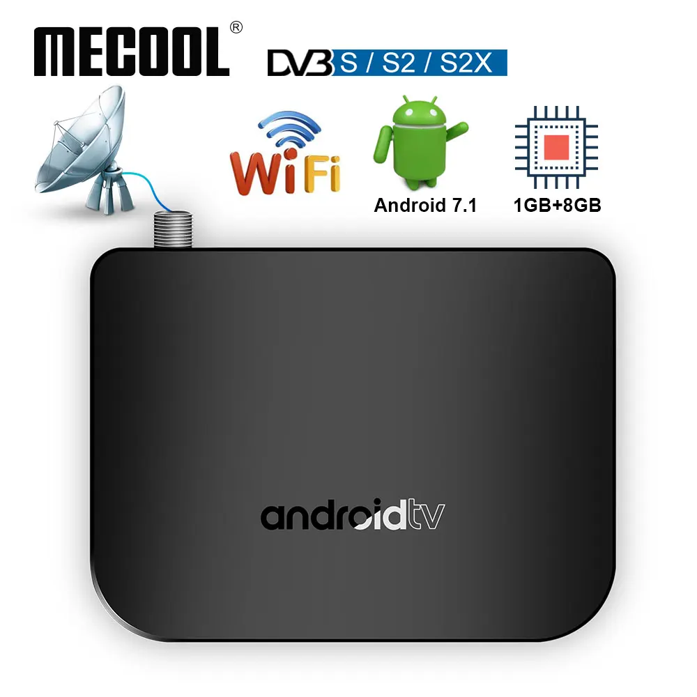 MECOOL M8S Plus DVB-S-S2 Android 7,1 ТВ приставка 1 ГБ ОЗУ 8 ПЗУ Amlogic S905D Восьмиядерный 100 м 4 к H.265 2,4G WiFi телеприставка IP