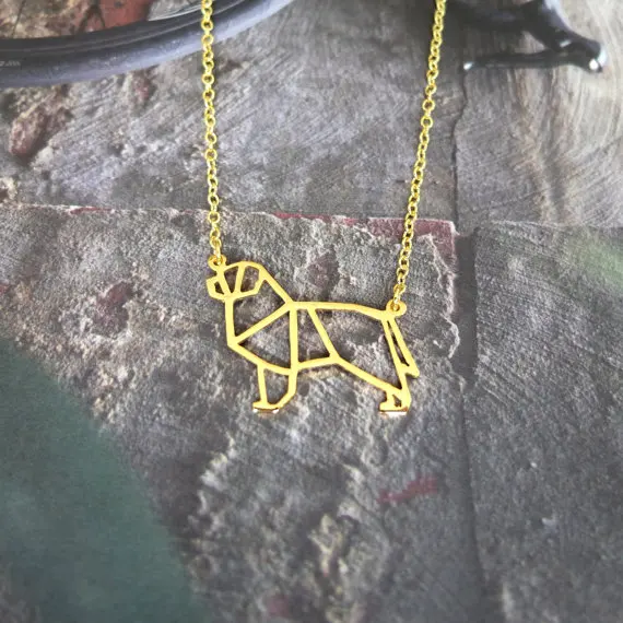 

Trendy Origami Newfoundland Dog Necklace Women Statement Necklace Pet Jewelry Dog Lover