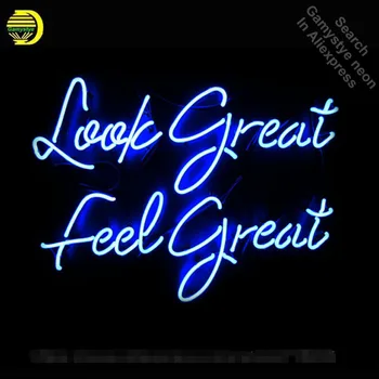 Look Great Feel Great Neon Sign Advertise Neon Bulbs Beer Glass Tube Handcrafted Neon Glass Tubes Recreation Room Lamps 17x14