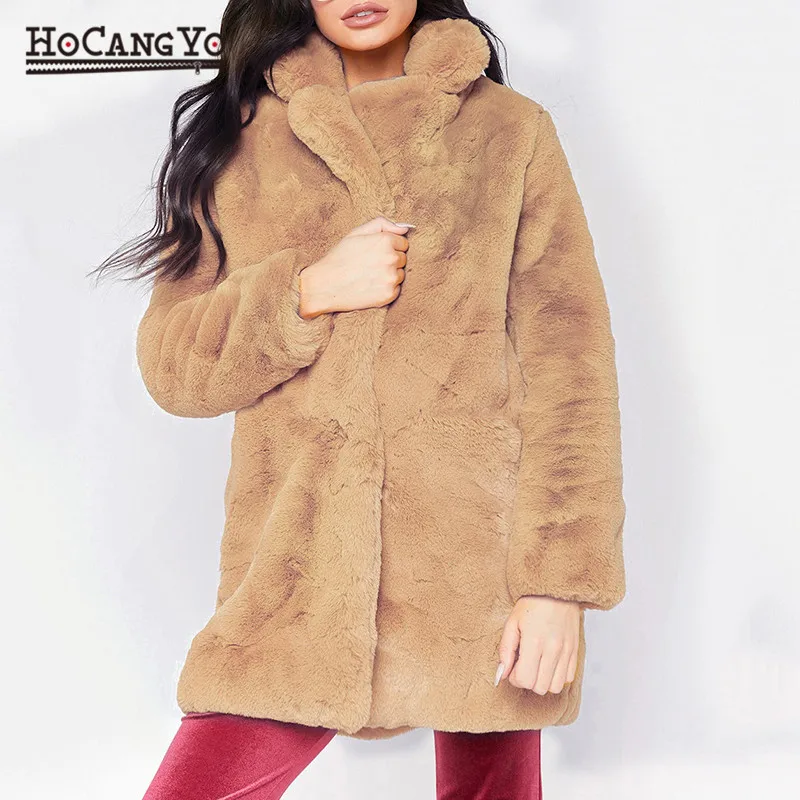 Новое зимнее женское длинное меховое пальто размера плюс, повседневная верхняя одежда, толстое теплое меховое пальто, женское свободное мягкое пальто из искусственного кроличьего меха