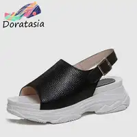 DORATASIA 2019 New Summer Elegant Women Flat Platform Sandals Genuine Cow Leather Comfortable Summer Wedges Beach Shoes Woman