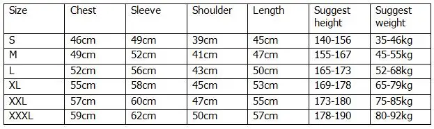 Body Armor Size Chart