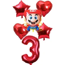 6 шт./компл. 32 дюйма номер Красный Марио и 18 дюймов Сердце Звезда алюминиевый воздушный шар для детского праздника в честь Дня Рождения Декор поставки гелиевый воздух воздушный шар