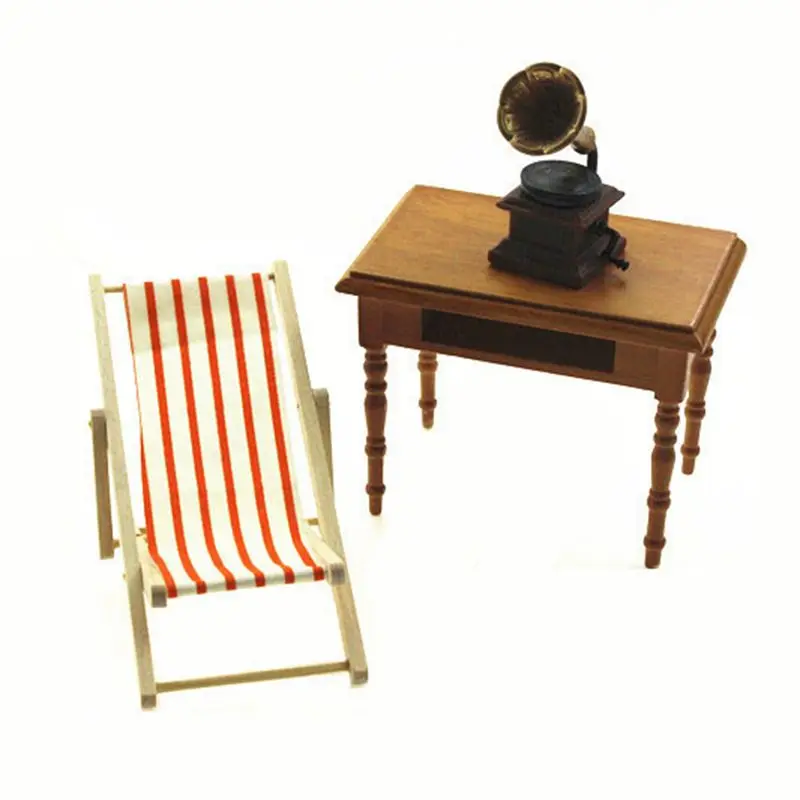 Мини Пляжное Кресло для отдыха кукольный домик миниатюрные стулья садовое Украшение Мебель Складной полосатый шезлонг DIY домашний декор ZXY9052 - Цвет: Orange