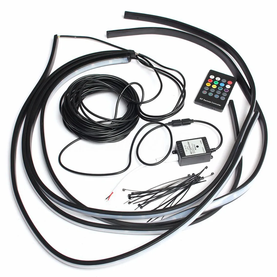 JX-LCLYL 4pcs RGB LED Strip Under Car Tube Underglow Underbody Neon Light System Kit