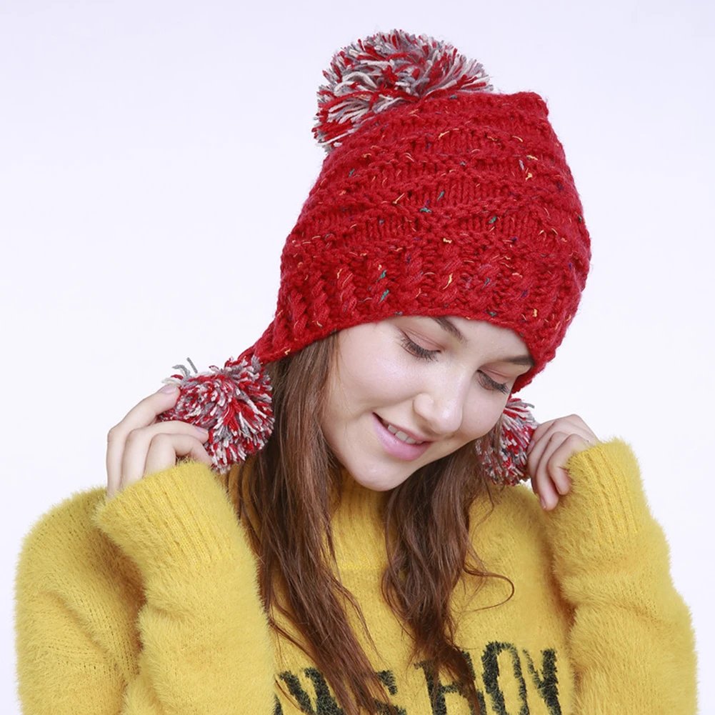 Модные зимние теплые Pom Бал Bobble Hat Для женщин вязаная шапка Кепки Рождественский