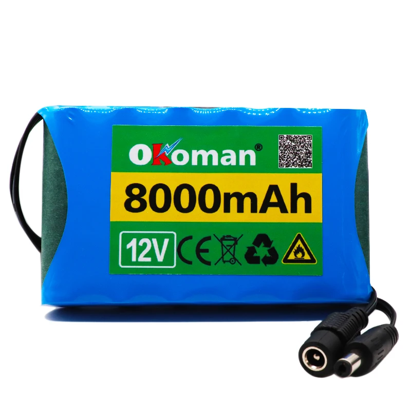 Okoman портативный супер 18650 перезаряжаемый литий-ионный аккумулятор Емкость DC 12 V 8000 Mah CCTV монитор камеры+ 12,6 V EN US зарядное устройства