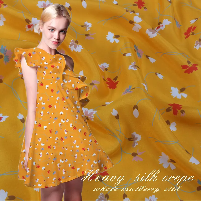 Чистый шелк крепдешин тканевый цветок из шелка на ярко-желтом фоне, SCDC1013