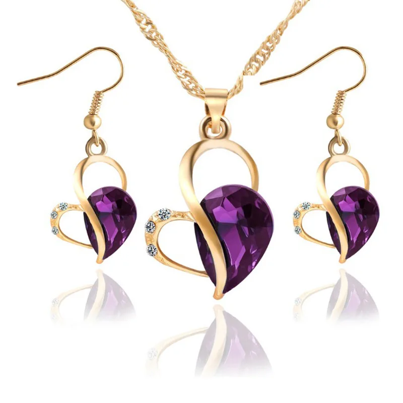 

New Fashion 18K Gold Luxury Crystal Necklace Earrings Jewelry Sets Charm Women Party Accessories Exquisite Gifts