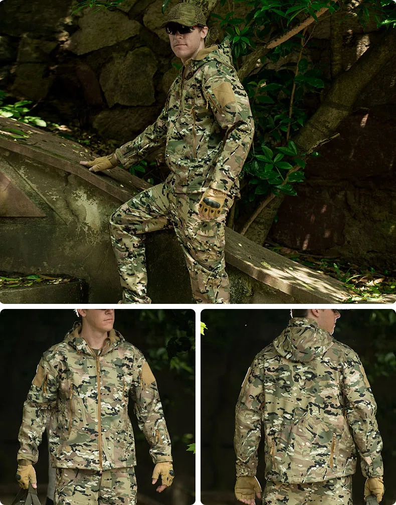 Военно-tad камуфляж тактический костюмы зима-осень Водонепроницаемый руно акулья кожа мягкая оболочка куртка комплект Для мужчин пиджаки BF05