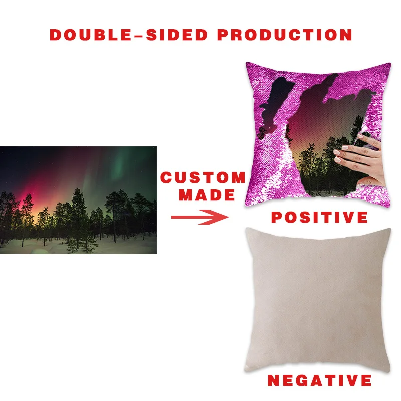 

DIY Customize Mermaid Sequin Cushion Cover Magical Pink Throw Pillowcase 40cmX40cm Color Changing Reversible Pillow Case
