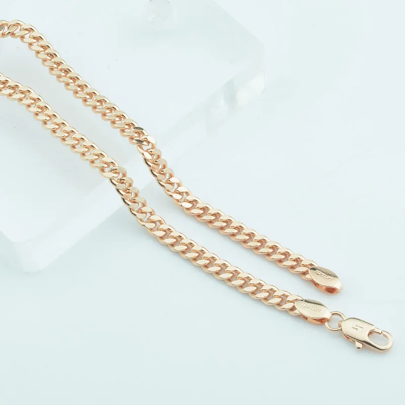 

1pcs 4mm Women Men Bracelet 585 Rose Gold Color Curb Chains Jewelry