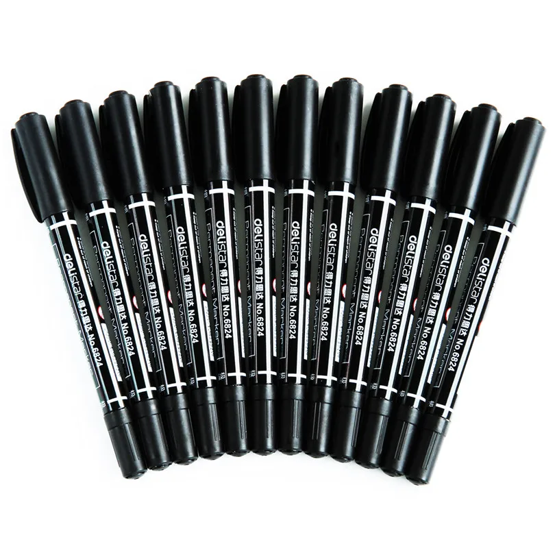 Deli stationery pen Twin Tip Permanent Marker pen Fine Point black office stationery for CD