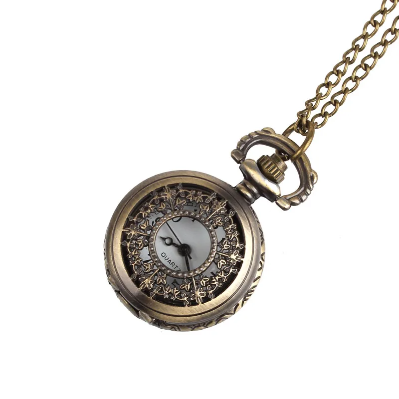 

Hollow leaves small pocket watch with chain Retro Leaves Vintage Style Pocket Watch+Chain Necklace Christmas Gift drop shipping