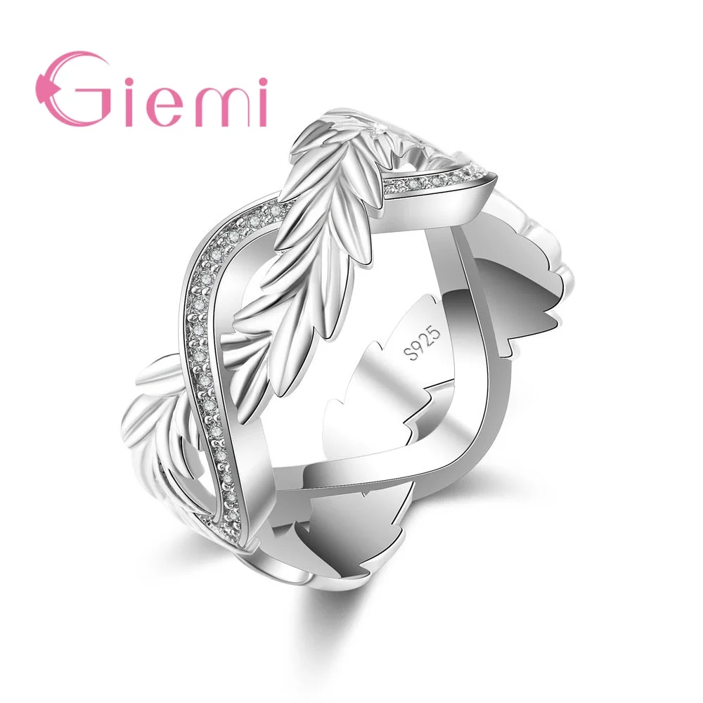 

Newest Fashion 925 Sterling Silver Pave Micro Shiny Crystal Jewelry Leaf Shape Twist Women Wedding Ring Wholesale