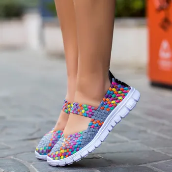 Women sneakers 2020 new fashion breathable weaving casual shoes woman comfortable flats sneakers women shoes zapatos de mujer e lov vintage design postage stamp and emblem printed canvas shoes high end customzied women casual flats zapatos mujer