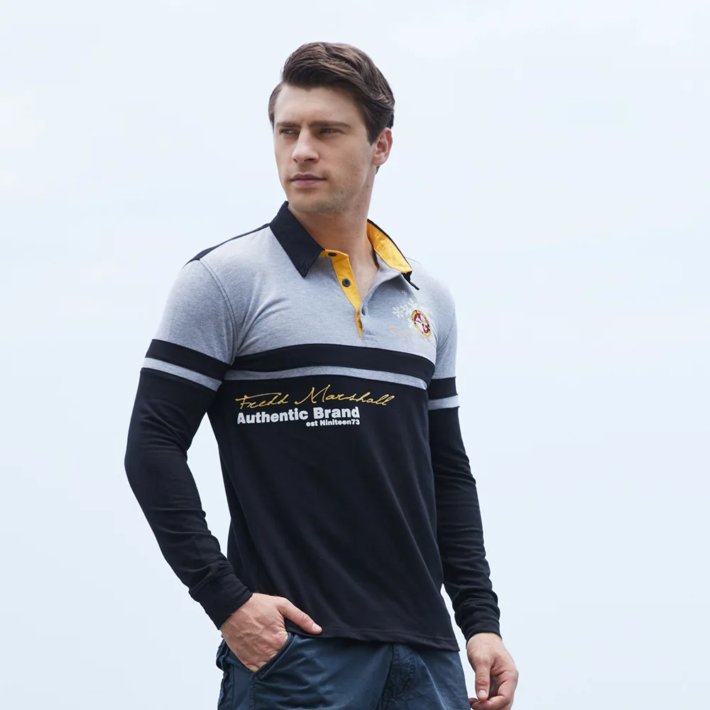 

Plus Size Top Grade Men's Polo Shirt High Quality letter printed Slim Fit Men Long Sleeve Badge Cotton Casual Polos Shirt Mens