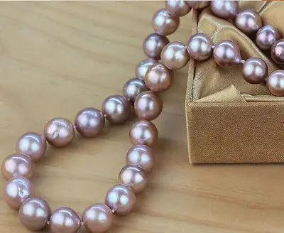 

Wholesale FREE SHIPPING >>> huge high luster18"12-13MM NATURAL SOUTH PURPLE PEARL NECKLACE 14KGP